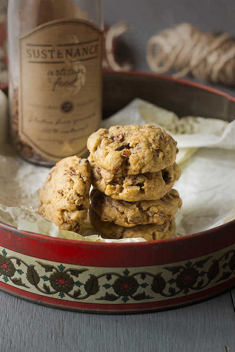 Stack of crunchy and chewy homemade granola cookies
