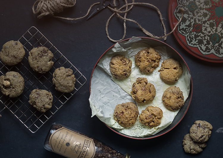 Close-up of healthy granola cookie dough on a baking tray