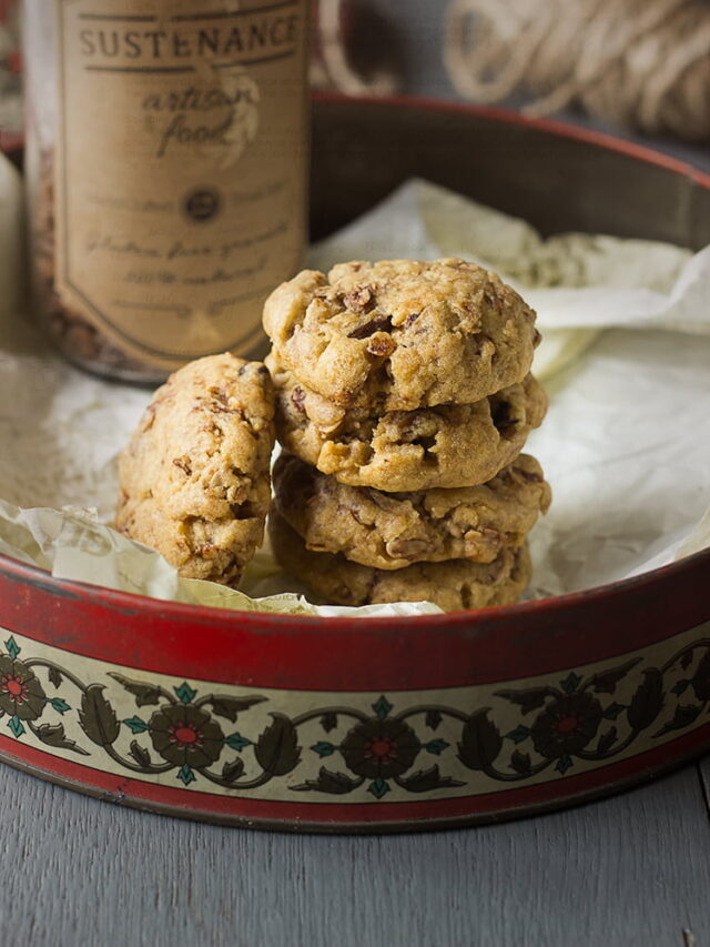 Stack of golden-brown healthy granola cookies ready to eat