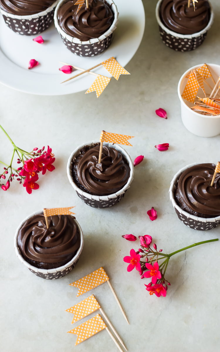Rich eggless chocolate cupcakes with truffle frosting