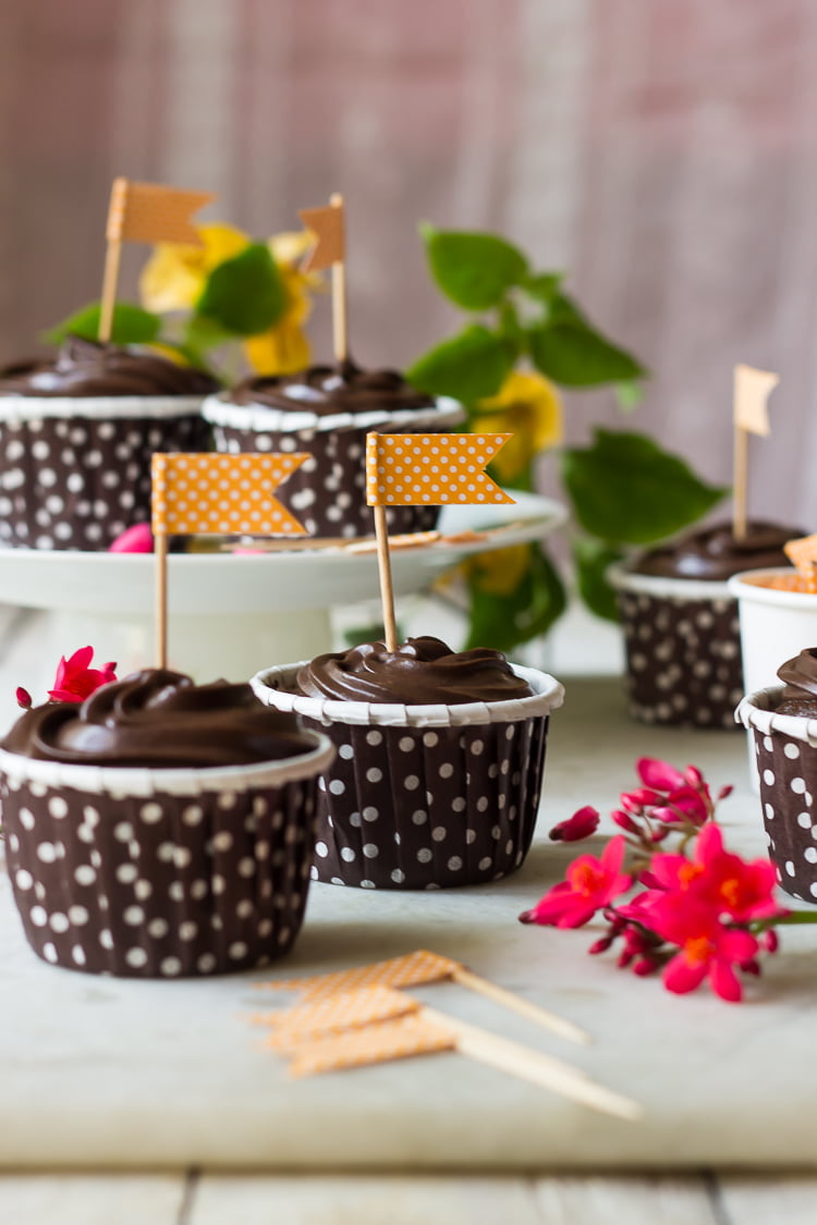Soft eggless chocolate cupcakes with silky chocolate ganache