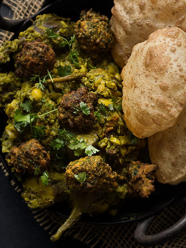 Traditional Surti Undhiyu served with puris