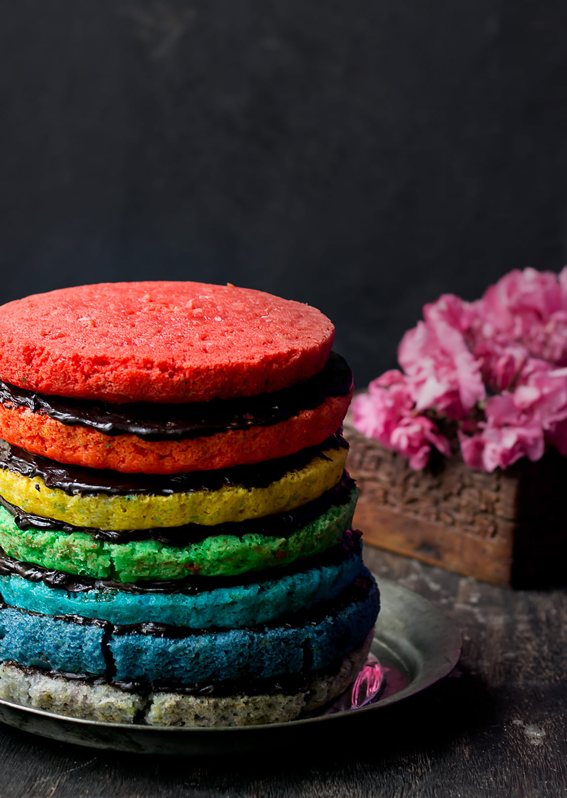Rainbow Cake with Flowers