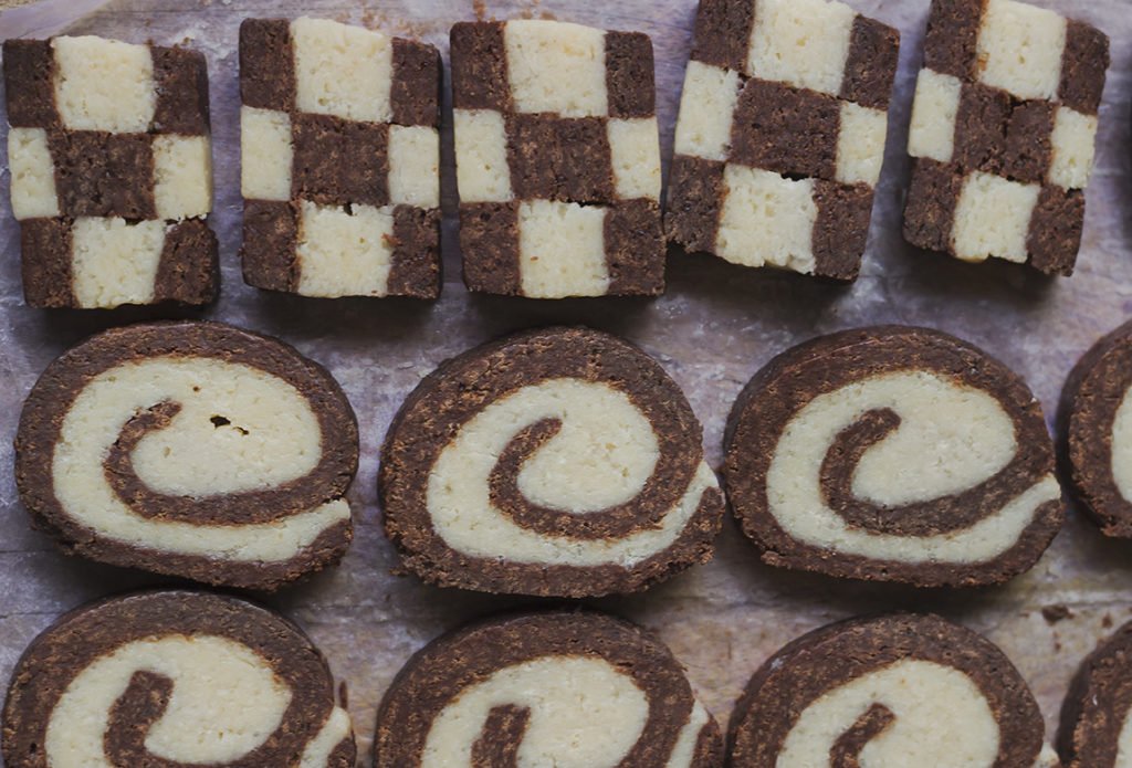 Swirled pinwheel cookie close-up showing perfect layers