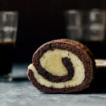 Pinwheel cookie dough log ready for slicing