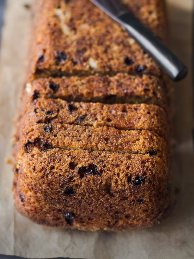 Closeup View of Sliced Banana Walnut Bread