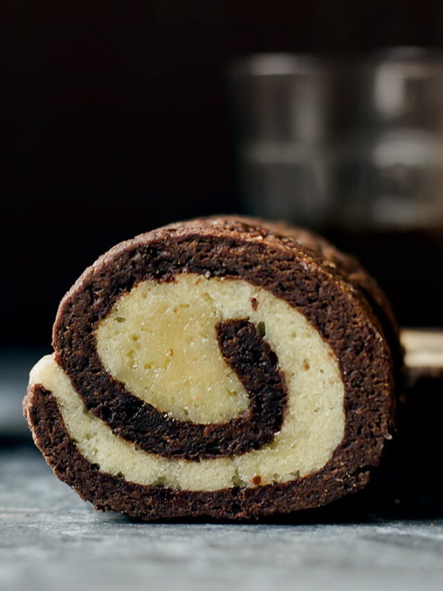 Pinwheel cookie dough log ready for slicing