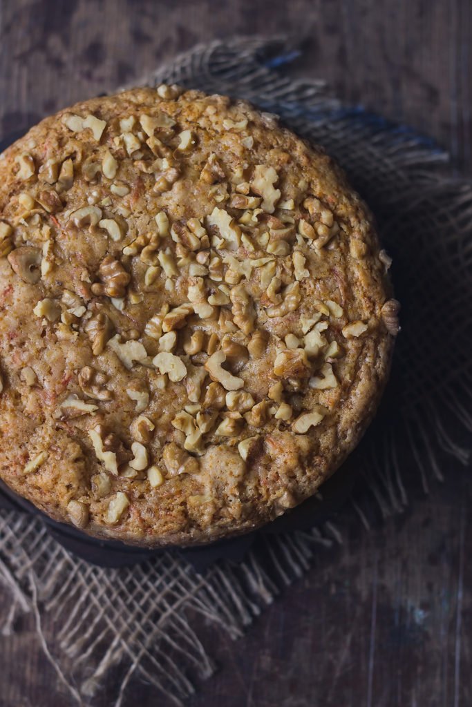 Freshly baked carrot cinnamon cake with a golden brown crust