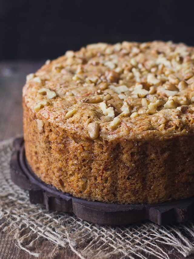 Freshly baked carrot cinnamon cake with a golden brown crust