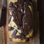 Close-up of moist and fluffy eggless marble cake texture
