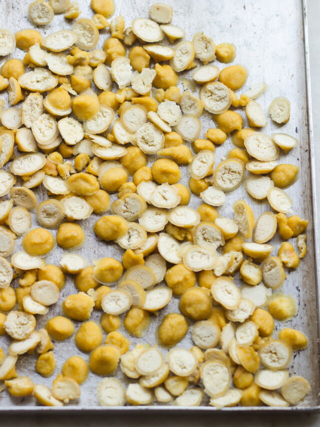Close-up of Moong Dal Vadi showing the texture and color of the sun-dried pieces
