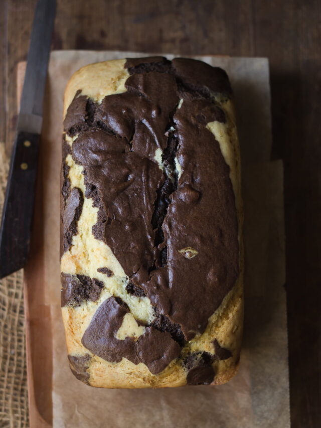 Close-up of moist and fluffy eggless marble cake texture