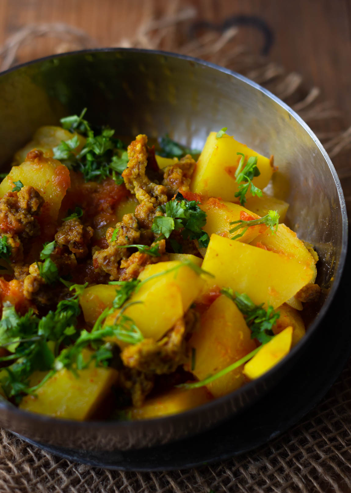 Close-up view of Aloo Wadiyan ki Subzi