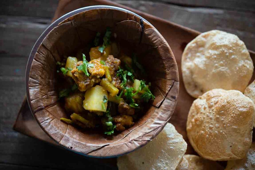 Mooli ki phali sabzi with aloo and urad wadi cooked in Indian spices